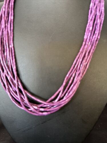 Navajo Stabilized Sugilite Heishi Necklace | 10 Strand | Sterling Silver Tube | 20" | 14818