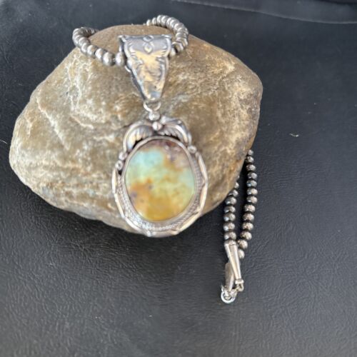 Navajo Blue Golden Hills Pendant Necklace | Sterling Silver | Authentic Native American Handmade | 14600