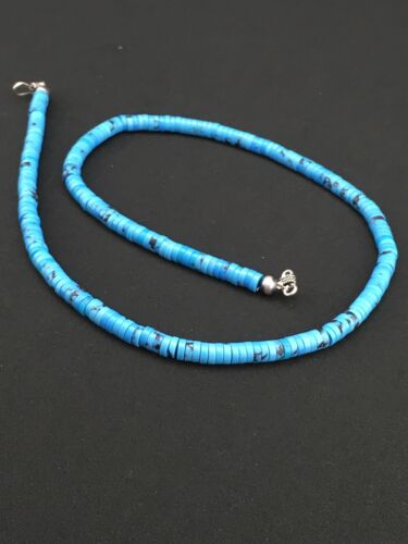 Navajo Blue Turquoise Heishi Bead Necklace | 20" | 6mm | Sterling Silver | Authentic Native American Handmade | 1341