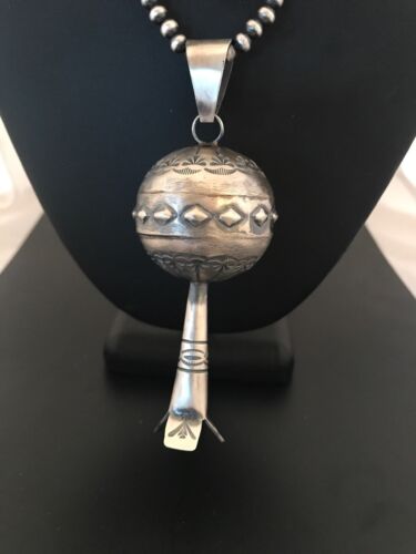Southwestern Navajo Yazzie Sterling Silver Large Naja Necklace Pendant | 4" | Authentic Native American Handmade | 8394