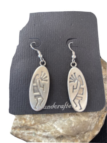 Handmade Sterling Silver Kokopelli Dangle Earrings | Authentic Native American Hopi Design | 01503