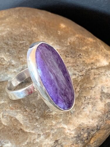 Navajo Purple Charoite Ring | Sterling Silver | Sz 7.5 Adjustable | Authentic Native American Handmade | 10527