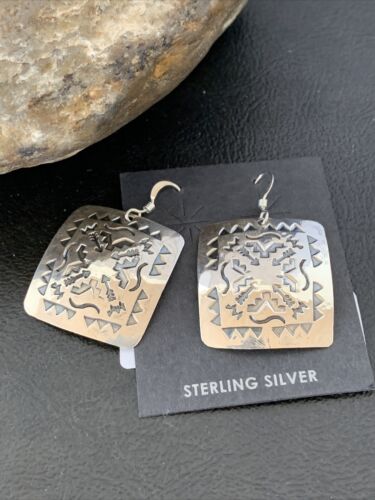 Navajo Sterling Silver Stamped Dangle Earrings | Authentic Native American Handmade | 1657