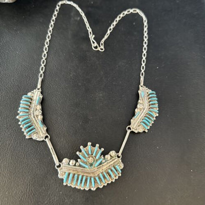 Zuni Kingman Turquoise Needle Point Necklace Pendant | 20" | Sterling Silver | 14536
