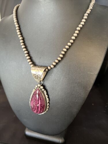 Navajo Purple Spiny Oyster Pendant | Sterling Silver | 2.75" | Authentic Native American Handmade | 14508