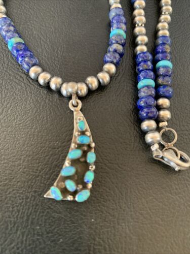 Navajo Men's Pendant | Blue Lapis Turquoise Opal Inlay | Sterling Silver Necklace | 22" | 13388