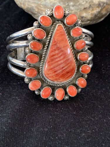 Navajo Spiny Oyster Cluster Cuff Bracelet | Sterling Silver | Authentic Native American Handmade | 4954