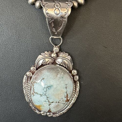 Navajo Blue Golden Hills Pendant Necklace | Sterling Silver | Authentic Native American Handmade | 14601