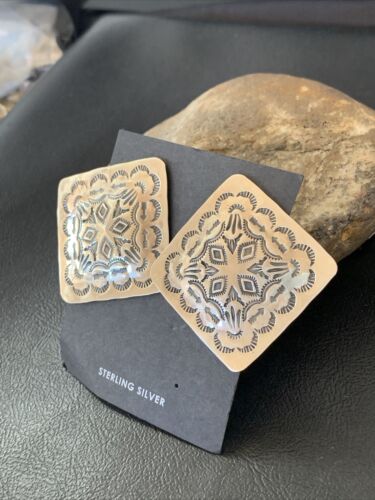 Navajo Sterling Silver Stamped Earrings | Authentic Native American Handmade | 1668