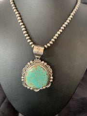 Navajo Blue #8 Turquoise Pendant Necklace | Sterling Silver | Authentic Native American Handmade | 10228