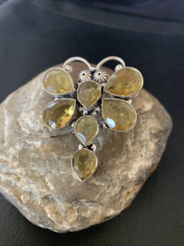 Navajo Dragonfly Pendant | Faceted Yellow Topaz Cluster | Sterling Silver | 2.25" | 12740