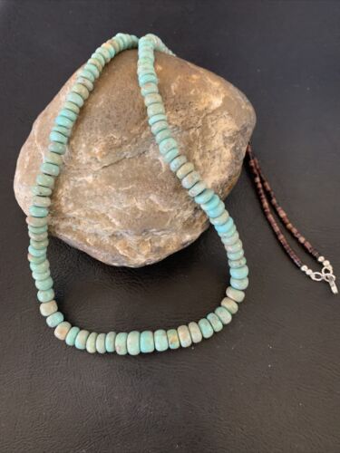 Navajo Pearls Royston Bead Green Turquoise Necklace | Sterling Silver | 26" | Authentic Native American Handmade | 12534