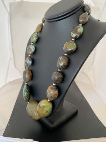 Navajo Graduated Sterling Silver Natural Blue Nugget Turquoise Necklace | Authentic Native American | 22" | 623