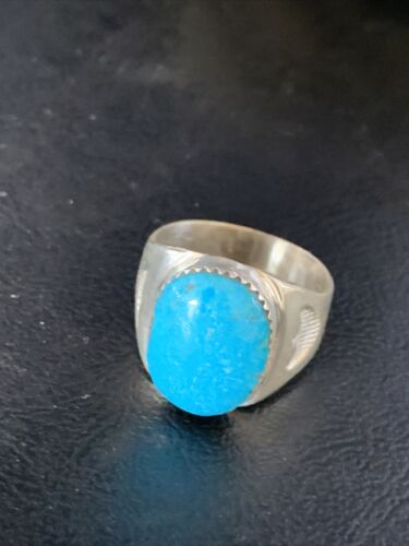 Navajo Blue Kingman Turquoise Ring | Sterling Silver | Sz 11 | Authentic Native American Handmade | 14144