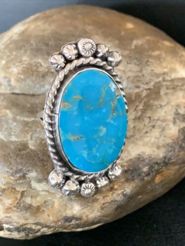 Navajo Blue Kingman Turquoise Ring | Sterling Silver | Sz 8.5 | Authentic Native American Handmade | 13378