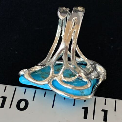 Navajo Blue Kingman Turquoise Ring | Sterling Silver Adjustable Wire | Sz 8 | 13540