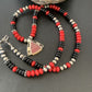 Navajo Pearls Necklace Pendant | Sterling Silver Onyx & Coral Inlay | Authentic Native American Handmade | 1930