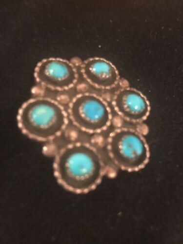 Native American Kingman Turquoise Cluster Pin | Navajo Sterling Silver | 8017