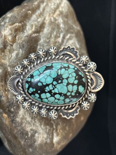 Native American Navajo Blue Spiderweb Turquoise Ring | Sterling Silver | Sz 9 | 01640