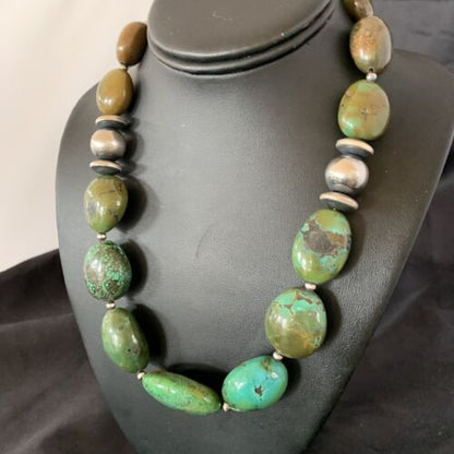 Navajo Chunky Spiderweb Green Turquoise Necklace | Sterling Silver | 20" | Authentic Native American Handmade | 11763 - Masha USA