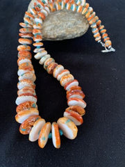 Authentic Navajo Orange Spiny Oyster & Turquoise Necklace | Sterling Silver | 22" | 194