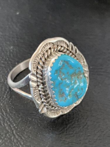 Navajo Blue Kingman Turquoise Ring | Sterling Silver | Sz 9 | Authentic Native American Handmade | 12214