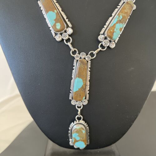 Navajo Turquoise #8 Lariat Necklace | Authentic Native American Sterling Silver | Handmade | 1110