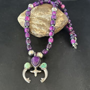 Navajo Purple Sugilite Turquoise Naja Pendant Necklace | Sterling Silver | Native American Handmade | 14735