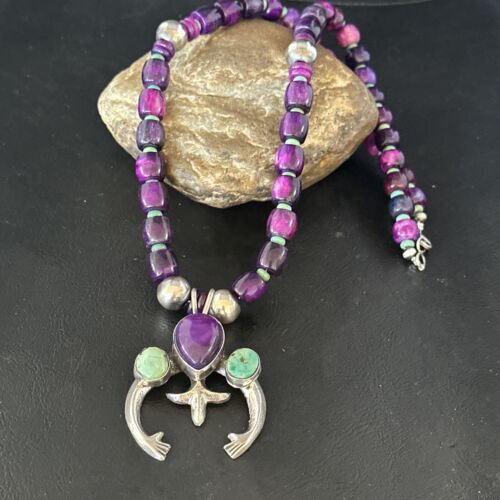 Navajo Purple Sugilite Turquoise Naja Pendant Necklace | Sterling Silver | Native American Handmade | 14735