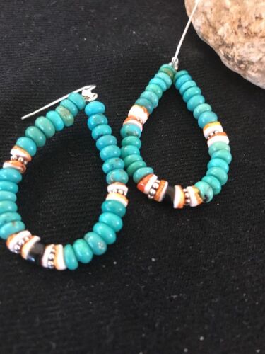 Navajo Sterling Silver Turquoise Spiny Oyster Earrings | Southwestern Native American
