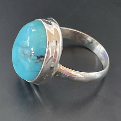 Navajo Spiderweb Blue Turquoise Ring | Sterling Silver | Sz 6.5 | Authentic Native American Handmade | 11447