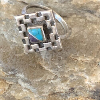 Native American Women's Navajo Blue Turquoise Sugilite Inlay Ring | Sz 6 | 11281