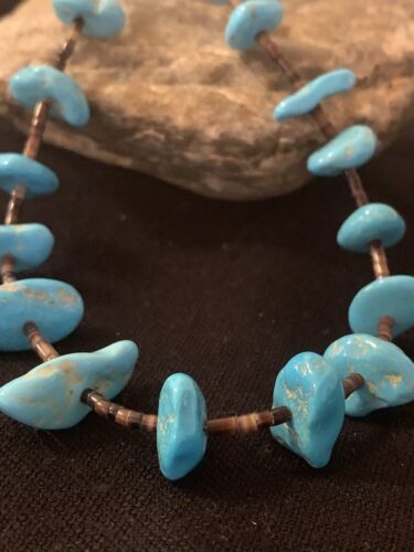 Navajo Sleeping Beauty Kingman Turquoise Nugget Necklace | Sterling Silver | Authentic Native American Handmade | 26" | 00613
