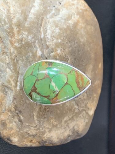 Adjustable Navajo Green Mojave Turquoise Ring | Sterling Silver | Sz 8 | 11786