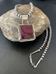 Navajo Pearls Purple Spiny Oyster Pendant Necklace | Sterling Silver | Authentic Native American Handmade | 10949