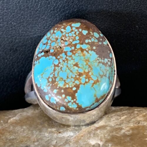Native American Men's Classic Navajo Blue Turquoise #8 Ring | Sterling Silver | Sz 8 | 01826