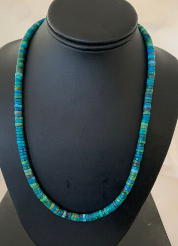 Navajo Pearls Azurite Heishi Necklace | Sterling Silver | 20" | Authentic Native American Handmade | 01037