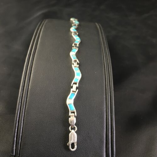 Women's Sterling Silver Turquoise Coral Inlay Link Bracelet | 6.75" | Authentic Native American Handmade | 2027