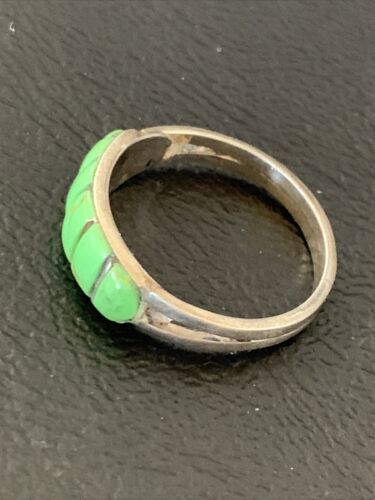 Navajo Green Gaspeite Inlay Ring | Sterling Silver | Sz 7 | Authentic Native American Handmade | 12463