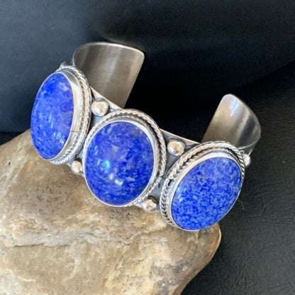 Native American Men's Navajo Blue Denim Lapis Cuff Bracelet | Sterling Silver | 12234