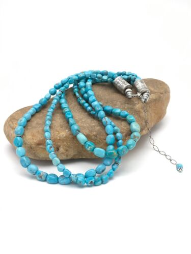 Navajo Nacozari Turquoise Nugget Bead Necklace | 3 Strand | 21" | Authentic Native American Handmade | 2763