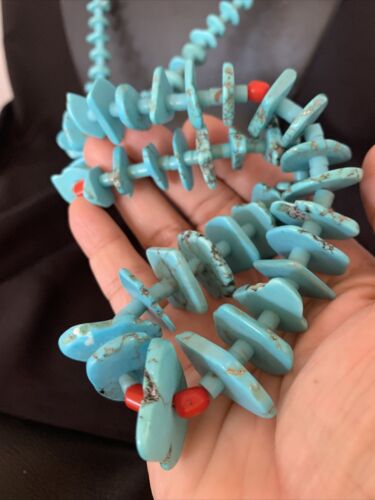 Authentic Native American Santo Domingo Necklace | Sterling Silver, Coral & Turquoise | 36" Graduated | 12068