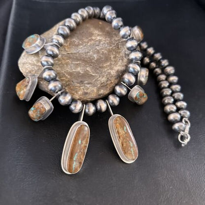 Southwestern Boulder Turquoise Necklace | 23" | Navajo Sterling Silver | Authentic Native American Handmade | 14485