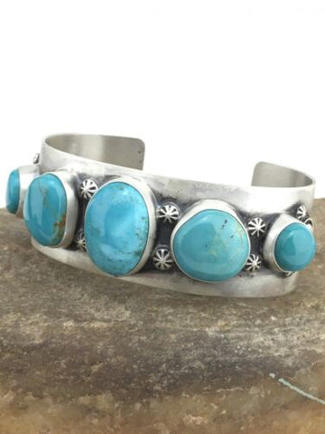 Native Navajo Sterling Silver Blue Pilot Mountain Turquoise Bracelet 1306