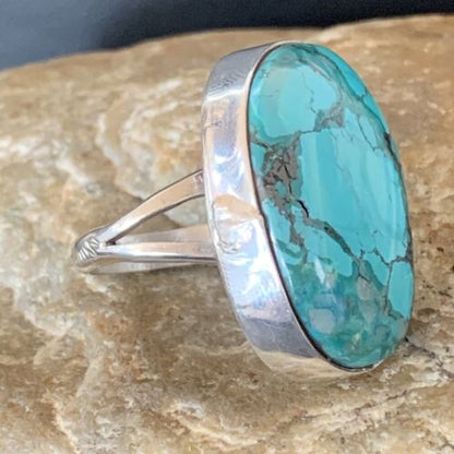 Men's Navajo Blue Spiderweb Turquoise Ring | Sterling Silver | Sz 10.5 | Authentic Native American Handmade | 1832