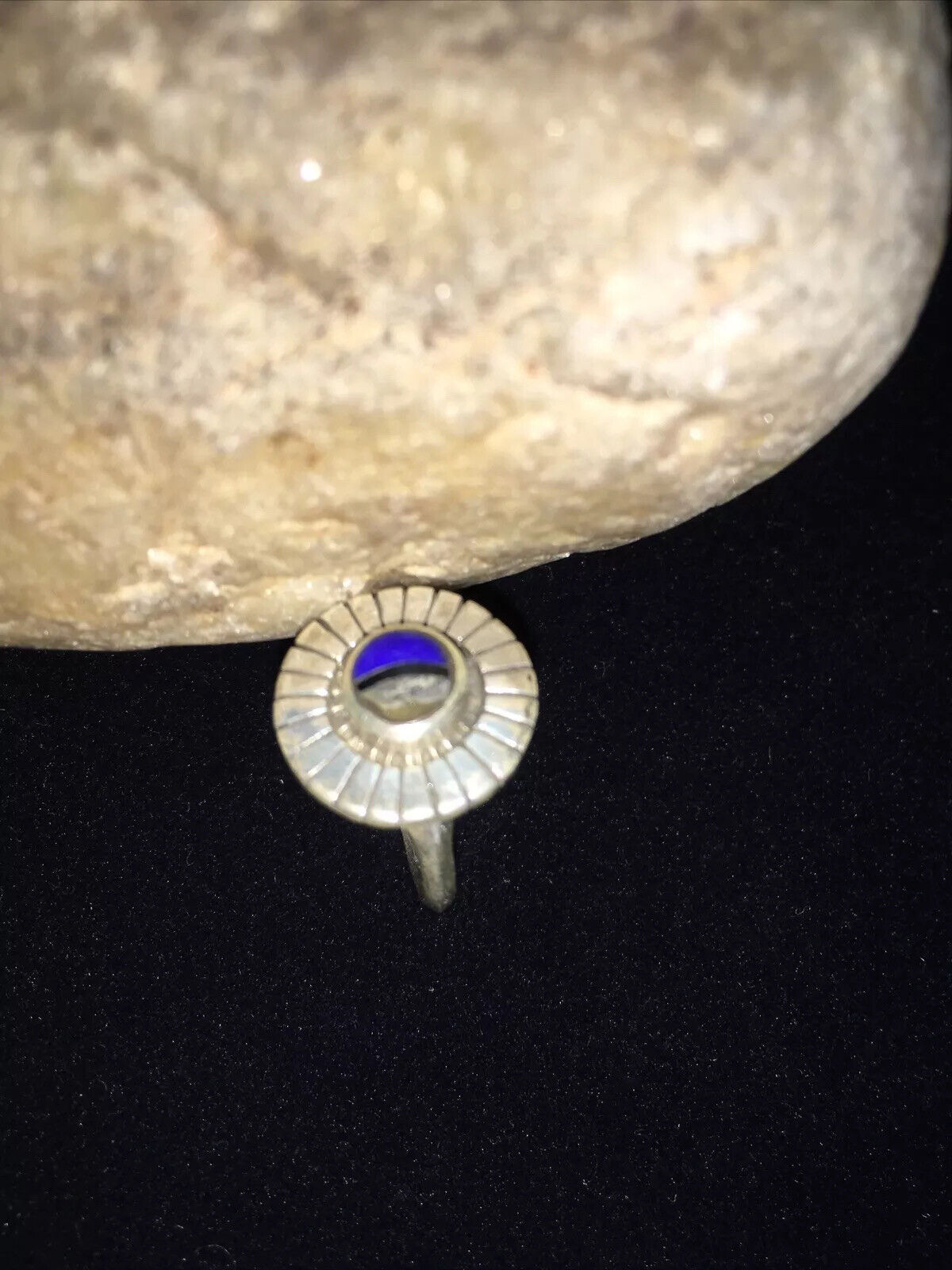 Navajo Lapis & Opal Ring | Authentic Native American Sterling Silver | Multi-Stone | Sz 5.5 | 01801