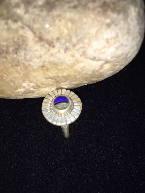 Navajo Lapis & Opal Ring | Authentic Native American Sterling Silver | Multi-Stone | Sz 5.5 | 01801