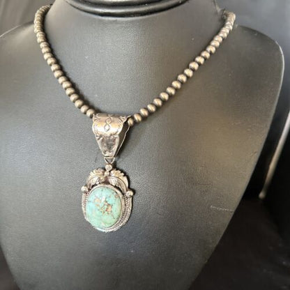 Navajo Blue Golden Hills Pendant Necklace | Sterling Silver | Authentic Native American Handmade | 14623