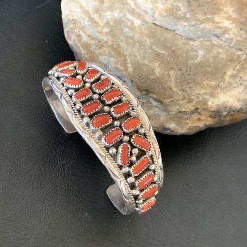 Navajo Multi-Stone Red Coral Bracelet | Sterling Silver | Authentic Native American Handmade | 12235