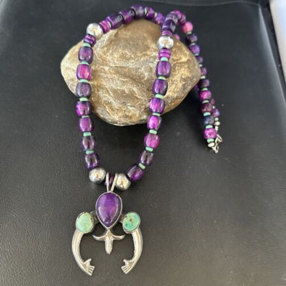 Navajo Purple Sugilite Turquoise Naja Pendant Necklace | Sterling Silver | Native American Handmade | 14735